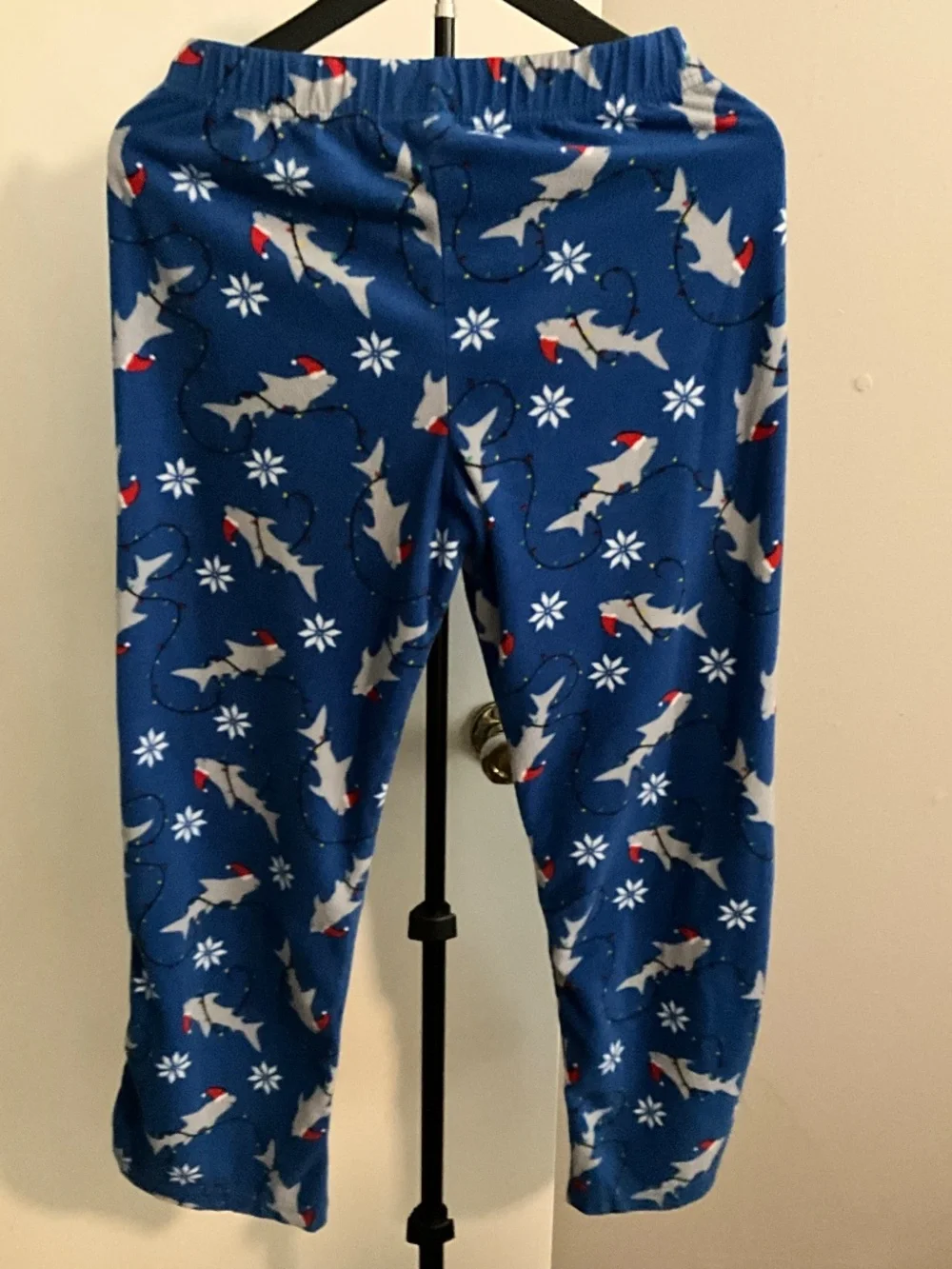 Cat & Jack Holiday Pajama Pants Youth‎ Large 10/12 Santa Shark Fleece Blue